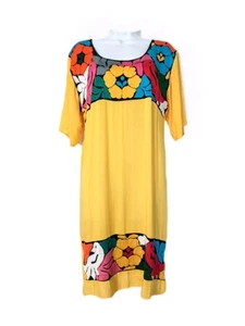 Vestido Oaxaca México Floral y Pájaro Bordado Costura a Mano Amarillo Mujer S-M - Imagen 1 de 7