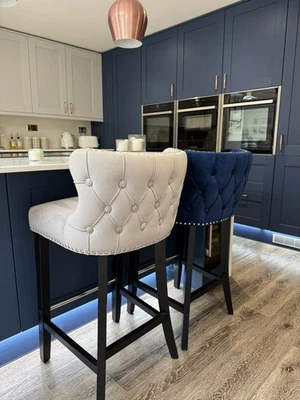 2 Used Grey Velvet Stools From Myfurniture - Image 1 of 4