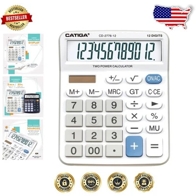 Desktop Calculator 12-Digit 5" Huge LCD Giant Buttons Durable White - Image 1 of 4