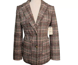St. John's Bay Womens Petite S Plaid Blazer Wool Blend Preppy Old Money Yacht - Picture 1 of 4