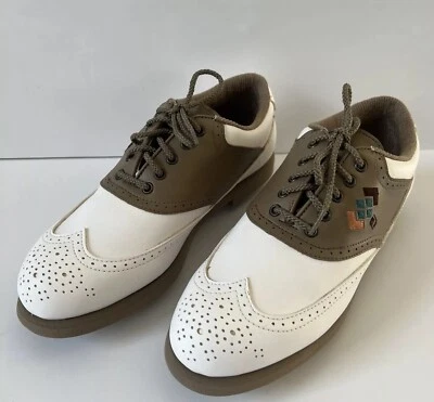Footjoy GreenJoys Mujer Talla 7 M Golf Sillín Zapatos Blanco/Marrón Lite Spike 48868 Foto 1 de 4