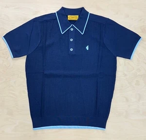 Gabicci Vintage 1973 Malcolm Archive Textured Knitted Polo Shirt  V54GM17 Navy - Picture 1 of 3