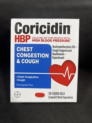 Coricidin HBP Chest Congestion Cough Cold Remedy 20 Liquid Gels Cap Exp 02/26 - Image 1 of 2