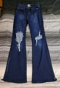 Vibe & Rant Distressed Damen Denim Blue Jeans Gr. 7 26x32 Flare Stretch  - Bild 1 von 6
