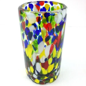 Vintage Confetti Tumbler Multicolored Specks Hand Blown Heavy Glass Drinking - Picture 1 of 13