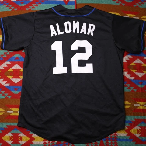 Vintage NEW YORK METS ROBERTO ALOMAR MAJESTIC BLACK SEWN AUTHENTIC JERSEY Sz L Cover