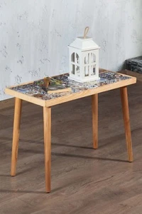 Wooden Coffee Table with Ceramic Tile Top, Wooden End Table, Country Side Table - Picture 1 of 13