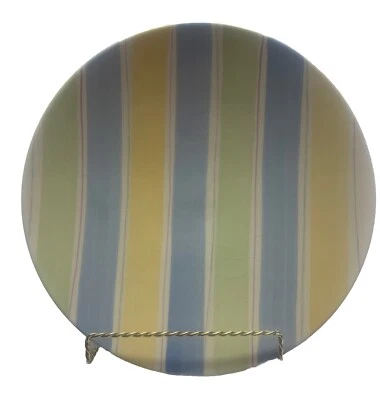 "Plato CRATE & BARREL Sanibel 11"" blanco con rayas AZUL AMARILLO Y VERDE - 7 disponibles" Foto 1 de 4