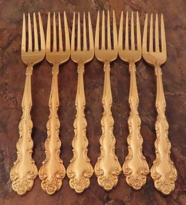 Oneida Gold Beethoven Set of 6 Dinner Forks Golden Stainless Flatware Lot D - Picture 1 of 4