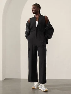 Athleta 12 (L LARGE) Brooklyn Utility Jumpsuit, Black Wide Pants Long Romper NWT - Picture 1 of 8