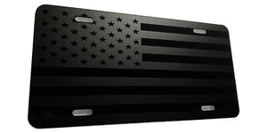 Matte Blk American Flag Heavy Duty Aluminum License Plate S14 - Imagen 1 de 4