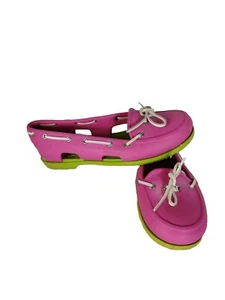 Crocs Shoes Wmn 9 M Pink Lime Beach Loafer Slip On Water Casual Boat Moccasin - Picture 1 of 8