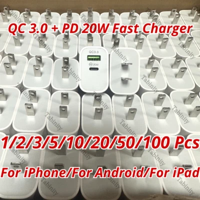 PD 20W QC 3.0 Cargador de Pared Rápido Bloque Adaptador de Alimentación para iPhone Android iPad Lote Foto 1 de 4