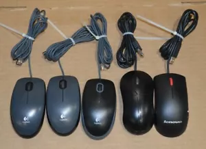 5 USB Wired Optical Mouse (3) Logitech (1) Lenovo (1) Dell - Picture 1 of 6