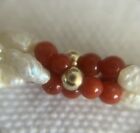 Freshwater White Pearl and Italian Coral Bracelet with 14k Yellow Gold Clasp