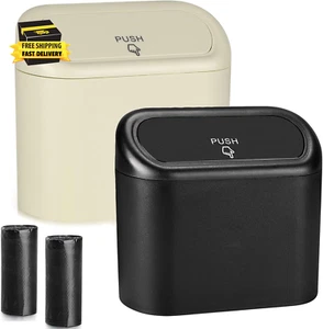 Car Trash Can with Lid, 2 Pack Leakproof Mini Vehicle Garbage Organizer Bin with - Picture 1 of 9