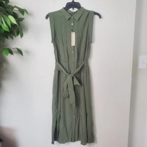 NEU Banana Republic olivgrün gerollte Ärmel durchgehende Knopfleiste Kleid Größe SP * - Bild 1 von 7