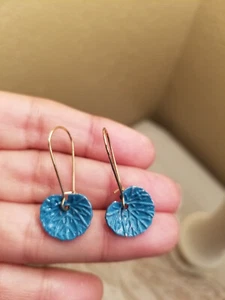 Lotus Leaf Boho Verdigris Bronze Dangle Hook Earrings T - Picture 1 of 4