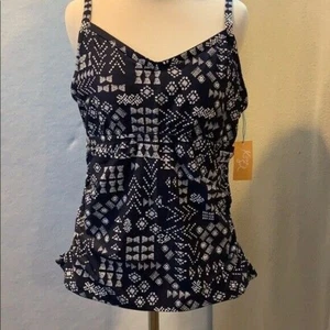 Kona Sol Navy/White Print Swim Tankini Top - Plus - Size 18W - Picture 1 of 9