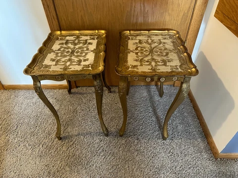 Vintage Hollywood Regency End Tables - Florence Italy - Plastic Cover
