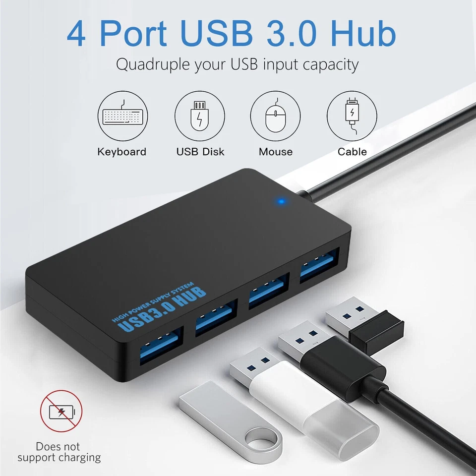 Moltiplicatore Hub Splitter 4 Porte Femmina USB 3.0 per PC Computer Superspeed   - Immagine 1 di 4