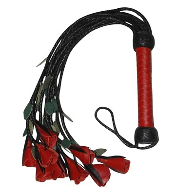 LEATHER PHOBIA Real Cow Leather Flogger 09 Braided Falls & Red Roses Handmade Heavy Duty whip