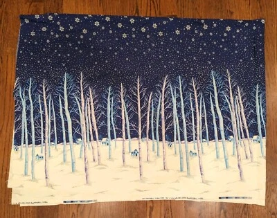 Winter Star Night Fabric Birch Trees Silver Blue 2002 Traditions Holiday Cotton - Image 1 of 4