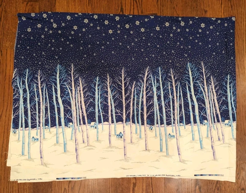 Winter Star Night Fabric Birch Trees Silver Blue 2002 Traditions Holiday Cotton - Image 1 of 4