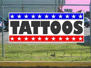 Letrero de pancarta de tatuajes de estrellas y rayas NUEVO 2x5 - Imagen 1 de 3
