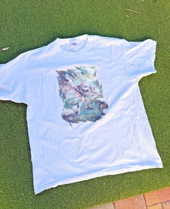 T-shirt maglietta vintage Y2K anni 2000 bianca grafica delfino nuoto natura oceano XL - Foto 1 di 6