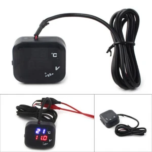 Motorbike Air Temperature Gauge LED Voltmeter Voltage Thermometer Meter USB - Picture 1 of 12