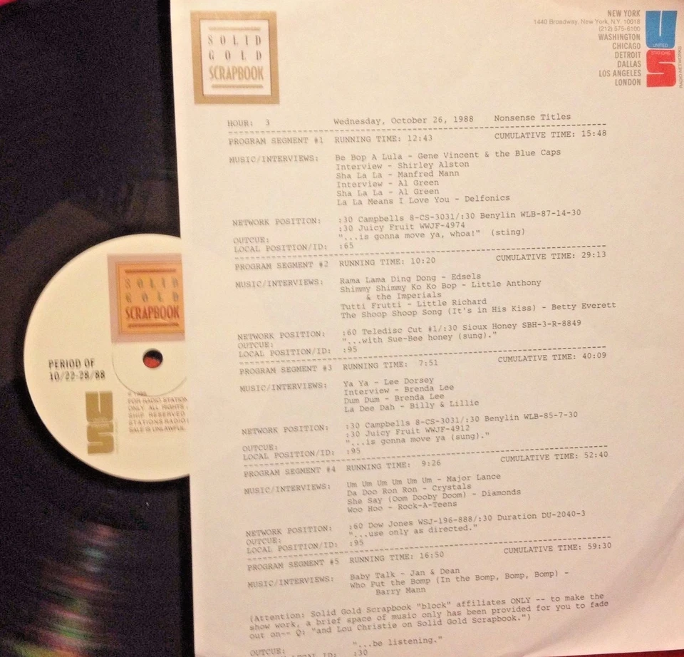 RADIO SHOW 10/26/88 NONSENSE TITLES: LITTLE RICHARD, GENE VINCENT, ROCK-A-TEENS - Image 1 of 1