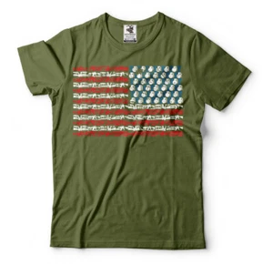American Flag Guns Rifle T-shirt US 2nd amendment 4th of July Independence day T - Picture 1 of 11