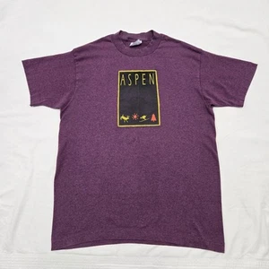 Size M/L Vintage Aspen Purple T-Shirt 1992 Winter Signs Tee Ski Nature Graphic - Picture 1 of 7