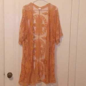 women large pink lace short sleeve open front overlay top - Picture 1 of 4