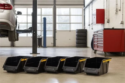 Component Storage Boxes x5 Workshop Picking Bin Wall Rack Black 160x250x128mm - Image 1 of 4