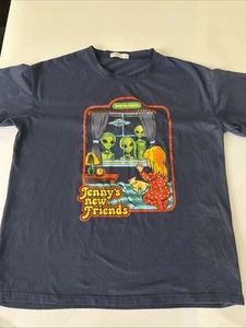 Romwe T Shirt Blu Uomo Medium Jenny’s New Friends Alien Bedtime Stories Usato in ottime condizioni - Foto 1 di 9