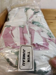 Vtg Dust Ruffle TWIN Bed Skirt/1 Pillow Sham Pink Stripes Roses Floral NOS - Picture 1 of 4