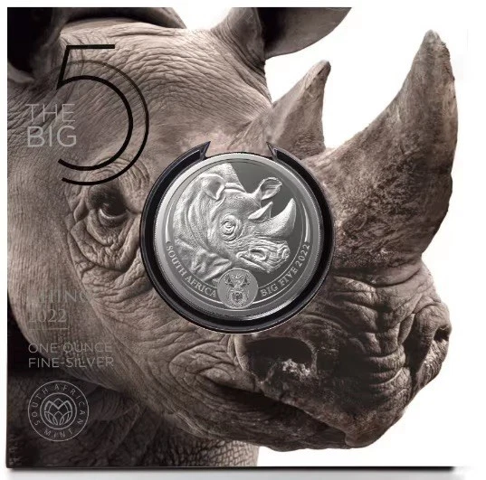 2022 1 oz South Africa Big Five Series II Rhino .999 Silver Coin OGP (blister) - Image 1 of 4
