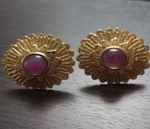 Vintage Mens Marked Avon Pink Rose Gold Tone Glass Cabochon Cufflinks - Picture 1 of 3