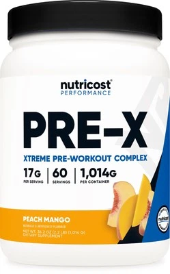 Nutricost Pre-X, Xtreme PreWorkout Powder Complex, Peach Mango, 60 Servings - Image 1 of 4