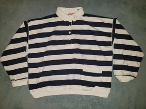 Nuevo Polo de Rugby a Rayas Grandes Años 80 De Colección Niñas Manga Larga Botón Recortado Preppy - Imagen 1 de 6