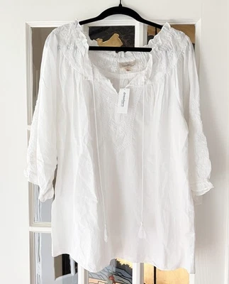 NWT Dress Barn Boho Peasant White Top SZ 1X  Womens Embroidery 3/4 Sleeves - Image 1 of 4