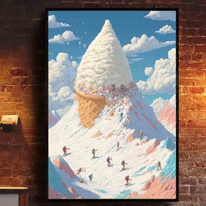 Póster surrealista de esquí de montaña helado caprichoso invierno arte de pared esquí esquiador - Imagen 1 de 5
