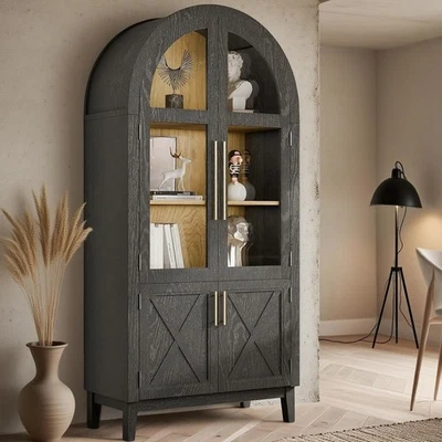 Armario de Almacenamiento con Puerta de Cristal, Armario de Cocina Ajustable Arqueado, Ar... Foto 1 de 4