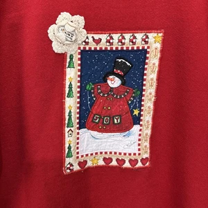 Vintage JERZEES Crewneck Snowman Holiday Winter Sweatshirt Women's Size XL Joy - Picture 1 of 19