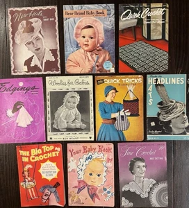 Konvolut 10 Vintage 40er-50er Jahre Häkel & Kanten Hefte-Baby/Damen Mützen/Haushalt - Bild 1 von 7