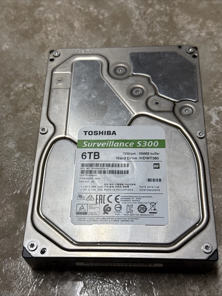 Toshiba Surveillance S300 6 TB 3.5 Internal Hard Drive 7200 RPM HDWT360 - Image 1 of 1