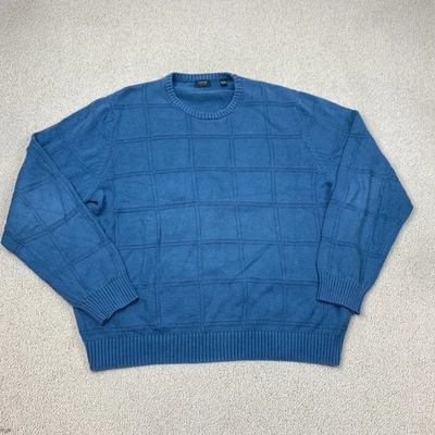 Arrow Pullover Knit Sweater Men's XXL 2XL Long Sleeve Blue Check Crew Neck - Image 1 of 4