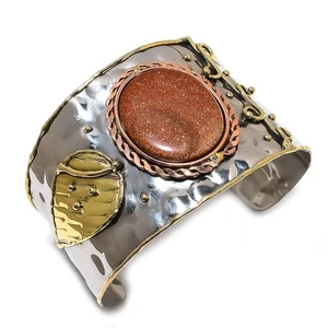 Red Sunstone Gemstone Handmade Cuff Jewelry Bangle Adjustable F151 - Picture 1 of 8